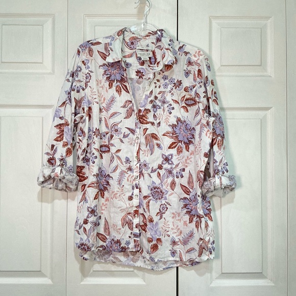 🍓 Rachel Zoe White 100% Linen Button Down Long Sleeve Shirt - XL - Picture 1 of 4